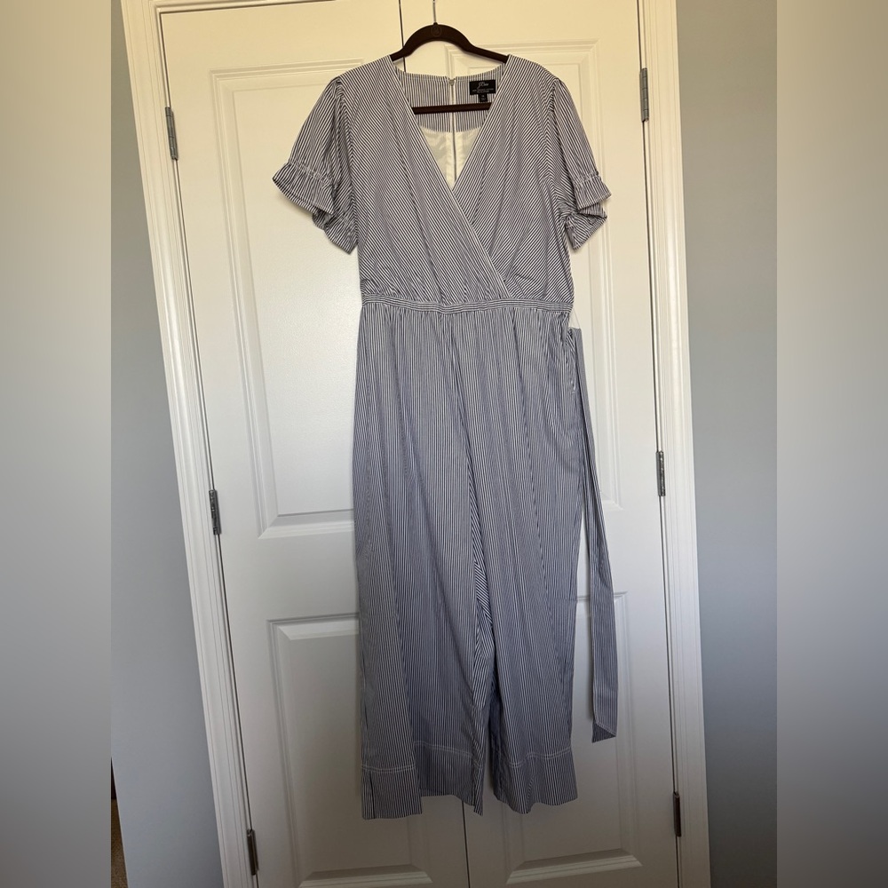 J. Crew Pinstripe Wrap Jumpsuit in Black & White - Picture 3 of 7